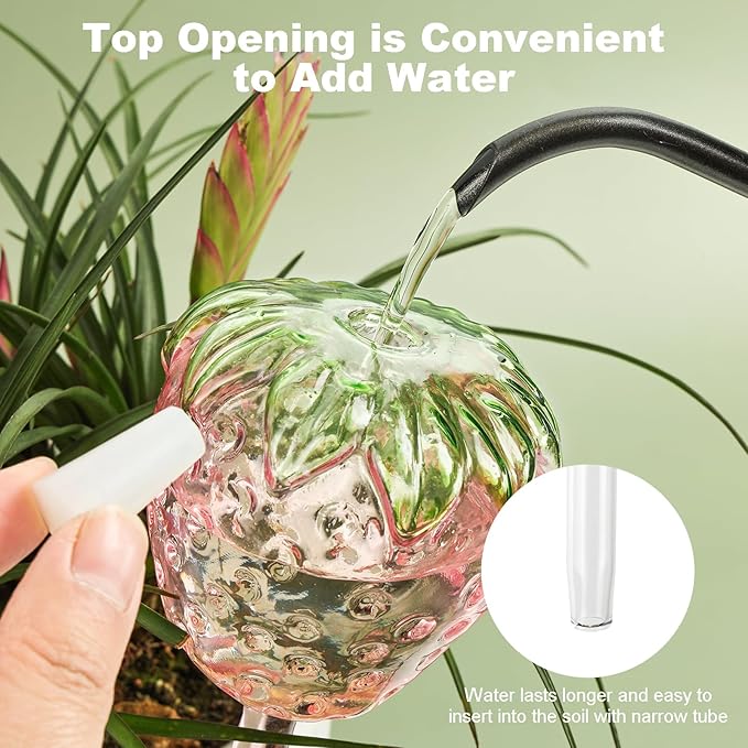 Strawberry Plant Watering Globes Set of 2, Large Water Globes for Indoor Plants, Glass Self Watering Planter Insert, Top-Fill Watering Bulbs for Indoor Outdoor Plants