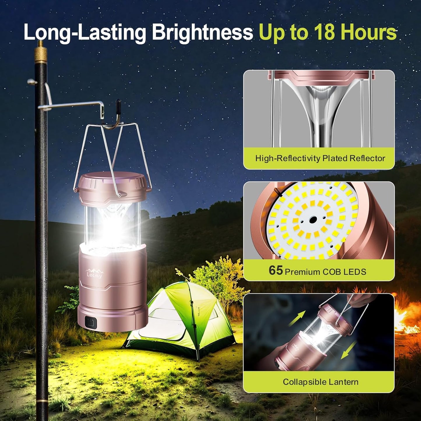 LETMY LED Camping Lantern for Power Outages, 3 Color Modes & Dimmable Battery Powered Lantern, IPX4 Waterproof & Collapsible, Lanterns Flashlight Survival Kits for Emergency Hurricane Hiking, 4 Pack