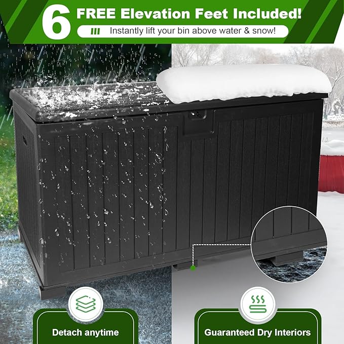 320 Gallon Outdoor Storage Box Waterproof, Extra Large Plastic Outside Deck Box Weatherproof, Resin Outdoor Cushion Storage Container with Lock and Lids for Cushion and Pool Equipment, Black