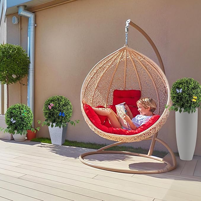 28" Artificial Boxwood Ball Bush, UV Resistant Topiary Tree Faux Boxwood Ball Shaped Porch Bushes with Ground Spike Artificial Bushes for Outdoors Front Door Decor Home Garden