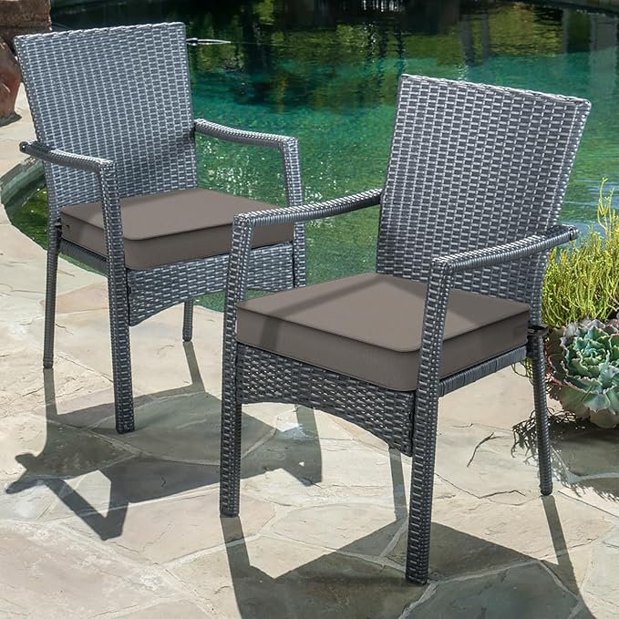 LVTXIII Patio Chair Cushions 19"x19"x3", Water-Repellent Outdoor Seat Cushions for Patio Furniture, Square Chair Pads with Ties for Home Garden Decoration, Set of 2, Dark Grey