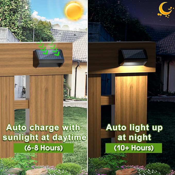 LANSOW Solar Fence Lights 10 Pack, Cool White, Warm White and White, Solar Deck Lights Outdoor Waterproof, Dusk to Dawn Solar Powered Lights Decor for Outside, Step, Yard, Patio, Wall, Stair(Black)