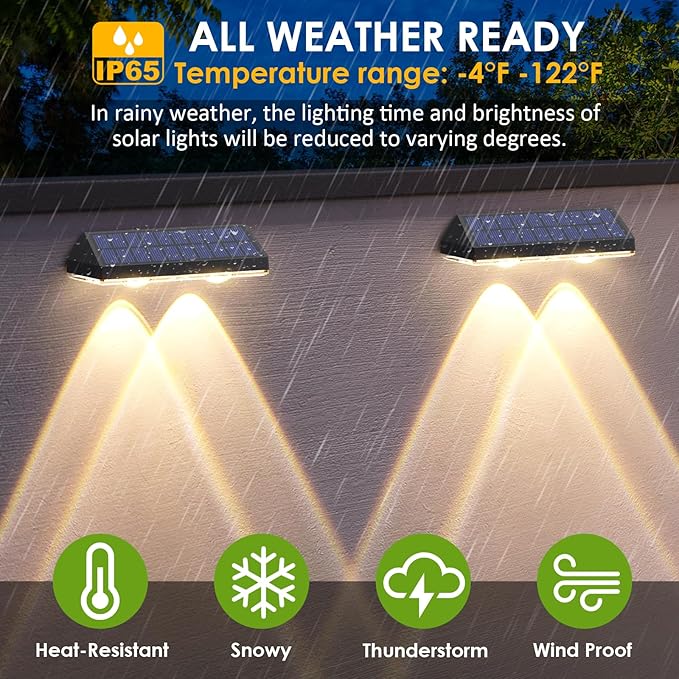 Solar Fence Lights Outdoor - 2700/4000/6000K 3 Mode, IP65 Waterproof Fence Solar Lights Outdoor, Fence Light Solar Powered for Outside, Backyard/Railing/Step/Patio/Stair Railings and Wall (8 pack)