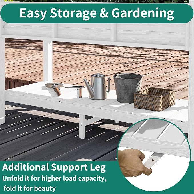 YITAHOME Raised Garden Bed, 47x18x31 Inch HIPS Poly-Wood Weather-Resistant Elevated Planter Box with Storage Shelf for Vegetable Flower, White