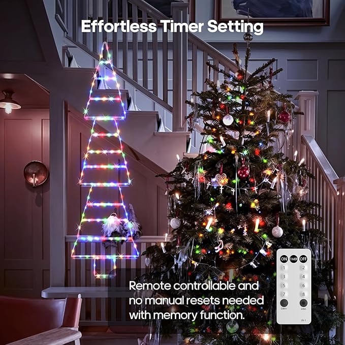 LED Christmas Lights Outdoor, 4.6ft Ladder Lights, Plug-in Christmas Tree Hanging Light, Waterproof 8 Light Modes Christmas Decoration for Indoor, Wall, Window, Garden - Multicolor