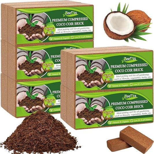 ZeeDix Premium Coco Coir Brick-10 Pack,24Gallons Coconut Coir Potting Soil for Plants,14Lbs Compressed Coco Fiber Starting Soil with Low EC & pH Balance for Gardening Flower Herbs and Vegetables
