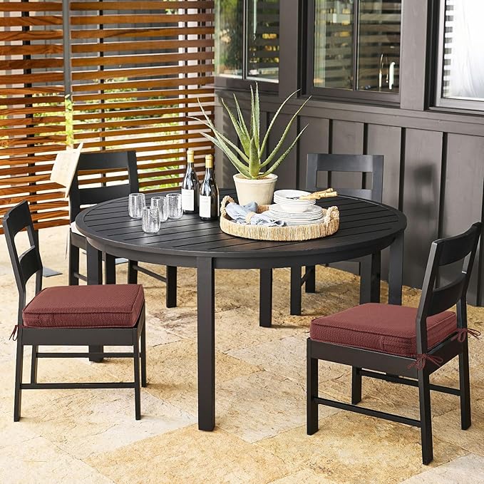 Outdoor Square Corner Seat Cushion, 18.5"x16"x3", Set of 4, Non Slip Seat Cushion Pads with Removable Cover for Patio Furniture, Garden Yard Lawn, Tan Dotted Red Base