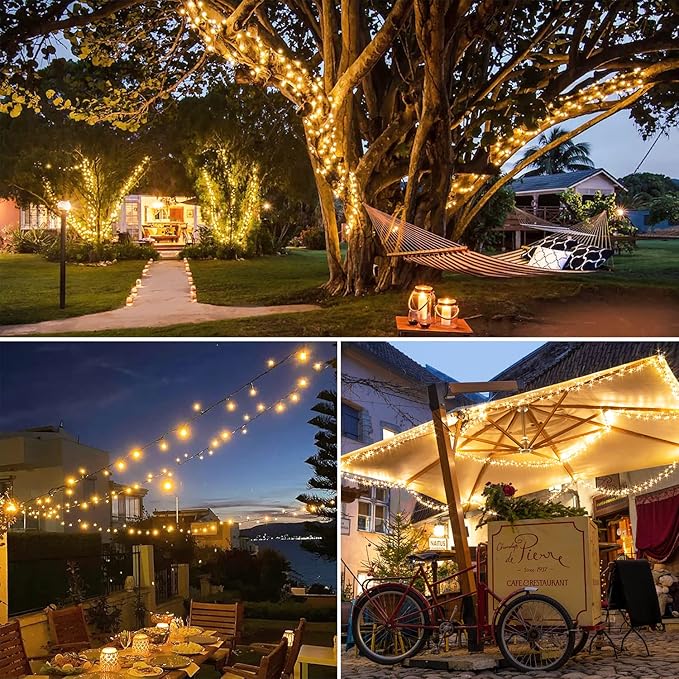 42.7Ft Warm White Solar Lights Outdoor, 2 Pack Total 200 LED Twinkle Solar Tree Lights, 8 Modes Solar String Lights for Outside Tree Patio Yard Wedding Garden Decorations