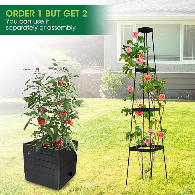 MQFORU 2Pack Tomato Planter Boxes with Trellis, 57" Self-Watering Tomato Planter for Climbing Vegetable and Plants, Raised Tomato Planter Boxes for Indoor Outdoor Patio Greenhouse Gardening
