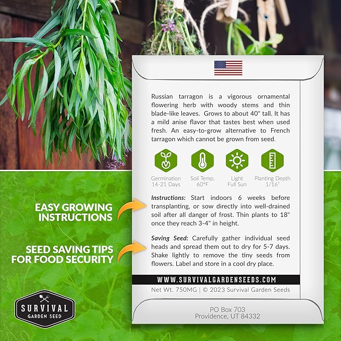 Survival Garden Seeds - Russian Tarragon Seed for Planting - 3 Packs with Instructions to Plant & Grow Big Flowering Herbs in Your Home Vegetable Garden - Non-GMO Heirloom Variety Herb Seed Planting