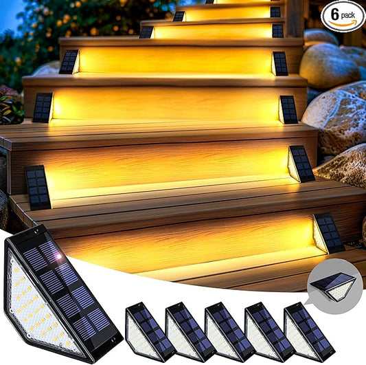 SOLPEX Solar Step Lights for Outside, 24 LEDs Solar Stair Lights Outdoor Waterproof Decor for Porch, Front Door, Stair, Step, Deck, Fence, Balcony, Patio, Wall, Yard, Garden(6 Pack, Warm White)