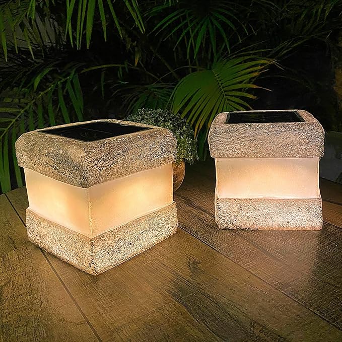2 Pack Solar Rock Lights Outdoor - Solar Powered Landscape Ground Fake Rocks Light Waterproof with Warm LED Lights for Table Patio Yard Garden Pathway Walkway Decor(Grey)