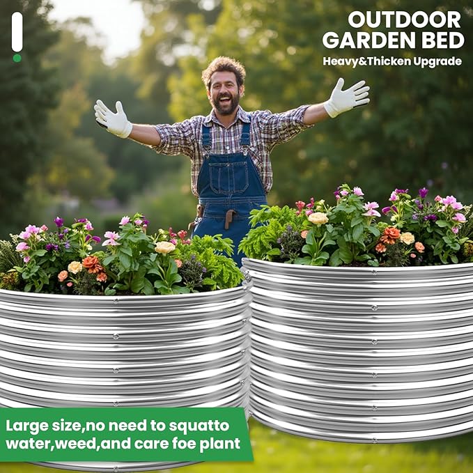 3 Pack 40x40 inch Tall Round Galvanized Raised Garden Bed Outdoor,Metal Garden Bed for Vegetables,Steel Raised Beds for Gardening,Above Ground Garden Box for Flower