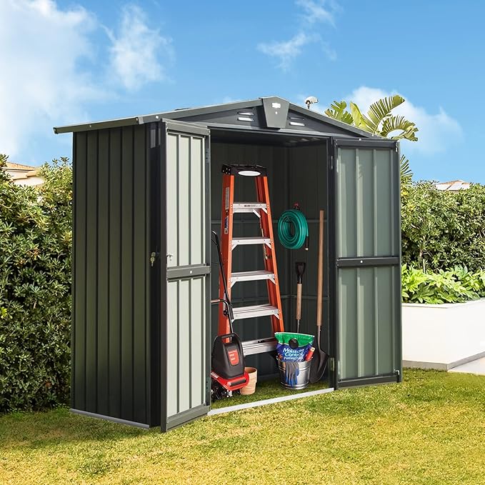 Domi Outdoor Storage Shed 5'x3, Metal Waterproof Tool Shed Utility Storage House with Double Lockable Doors & Air Vent for Garden Backyard Patio Lawn