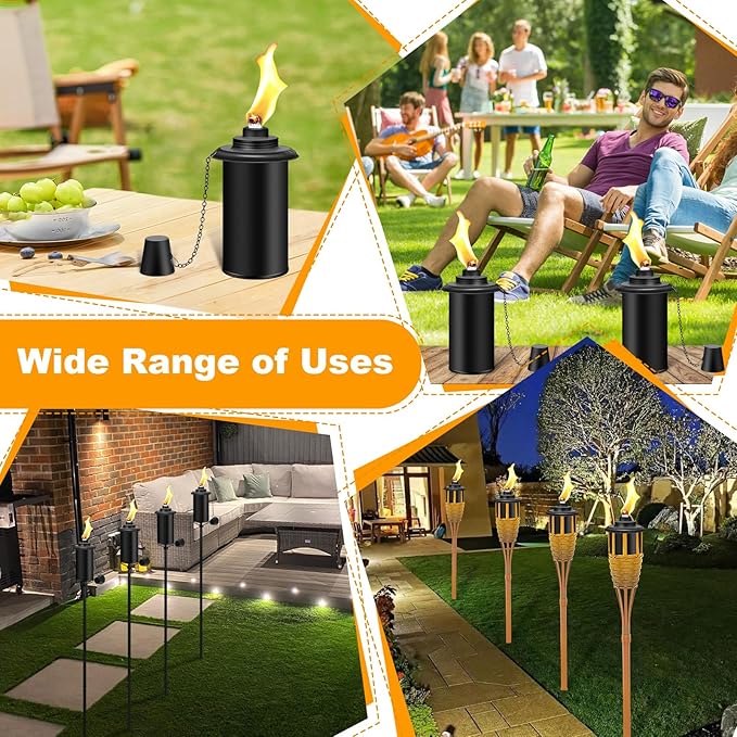 4 Pack Torch Canisters,16oz Replacement Torch Refillable Canisters with Wicks,Caps, Outdoor Citronella Fuel Torch Canister for Luau Party, DIY Garden Decor.