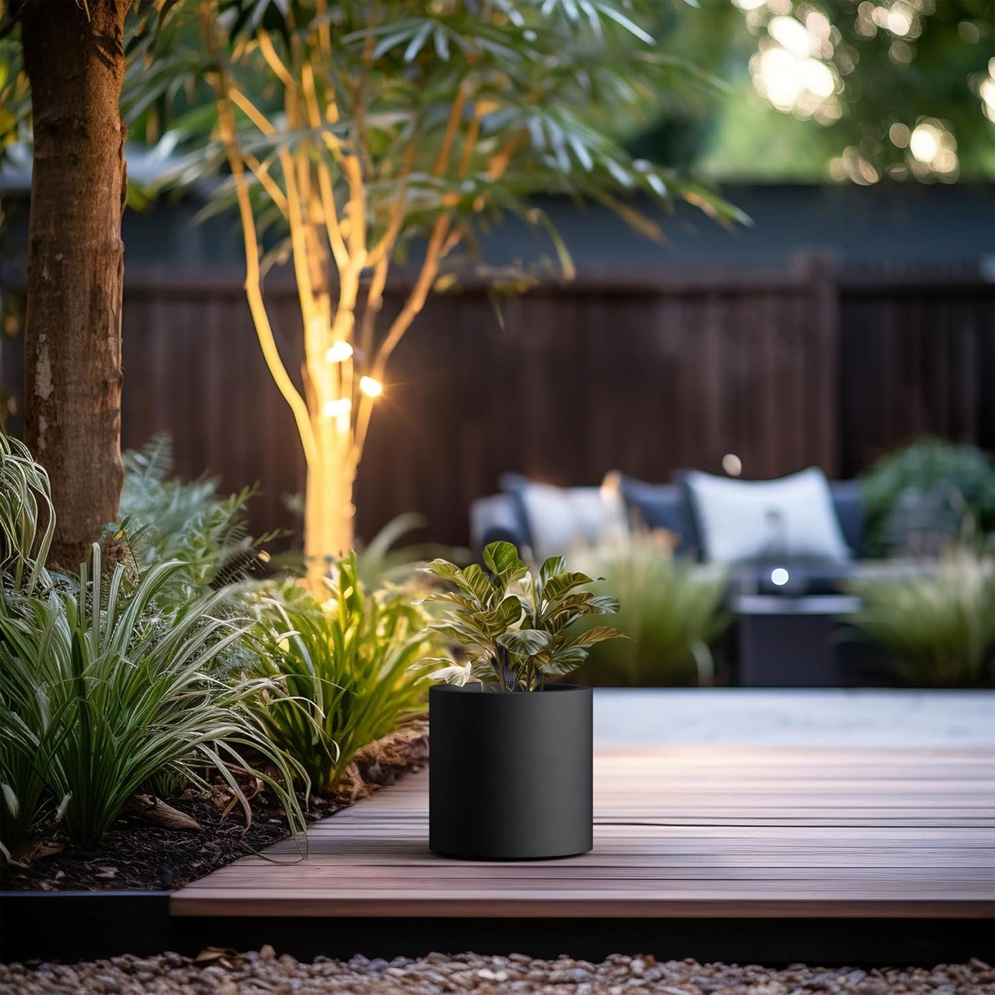 Kante 9.8" Dia Round Concrete Planter, Modern Style Large Cylindrical Plant Pot with Drainage Hole and Rubber Plug for Indoor Outdoor Patio, Burnished Black