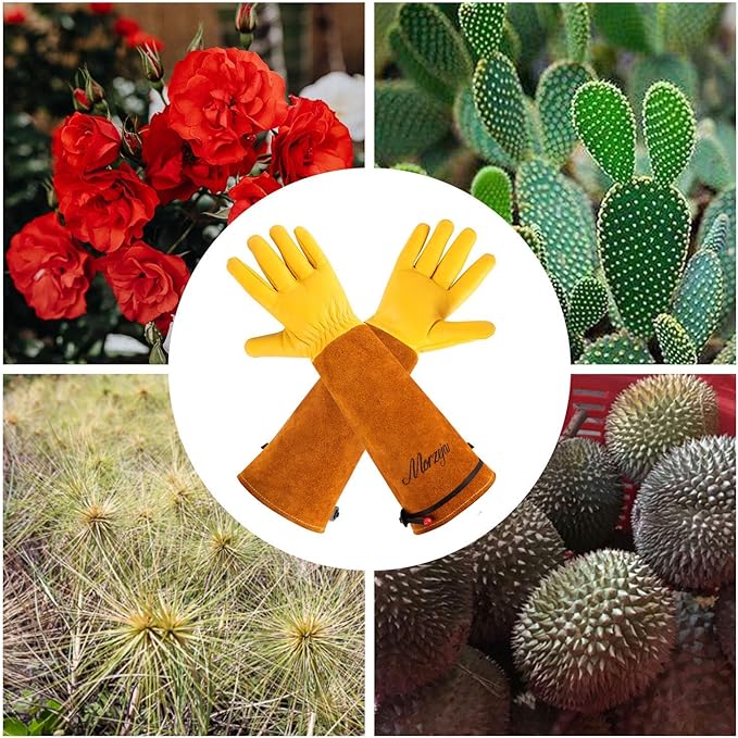 Gardening Gloves for Men&Women, [2024 Updated] Professional Rose Pruning Gloves Thorn Proof, Adjustable Cuff, Breathable Leather Cowhide Long Garden Gloves,Garden Gifts & Tools for Gardener,Yard Work