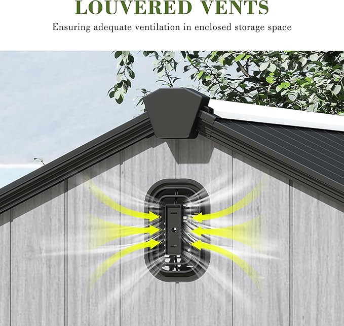 Domi 6x6FT Outdoor Resin Storage Shed with Transparent Windows & Louvered Vents, Plastic Tool Shed with Double Lockable Doors & Gable Roof, Outside Garden Shed for Backyard, Patio, Lawn, Grey