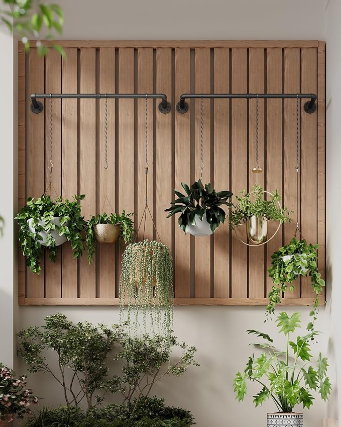 Plant Hanger Indoor, 2 Pack Hanging Planters Rod for Indoor Plants with 6 Hanging Chains, Wall Plant Hanging Rod for Window Ceiling, 38.2 Inch, Metal/Black, Pots Not Included…