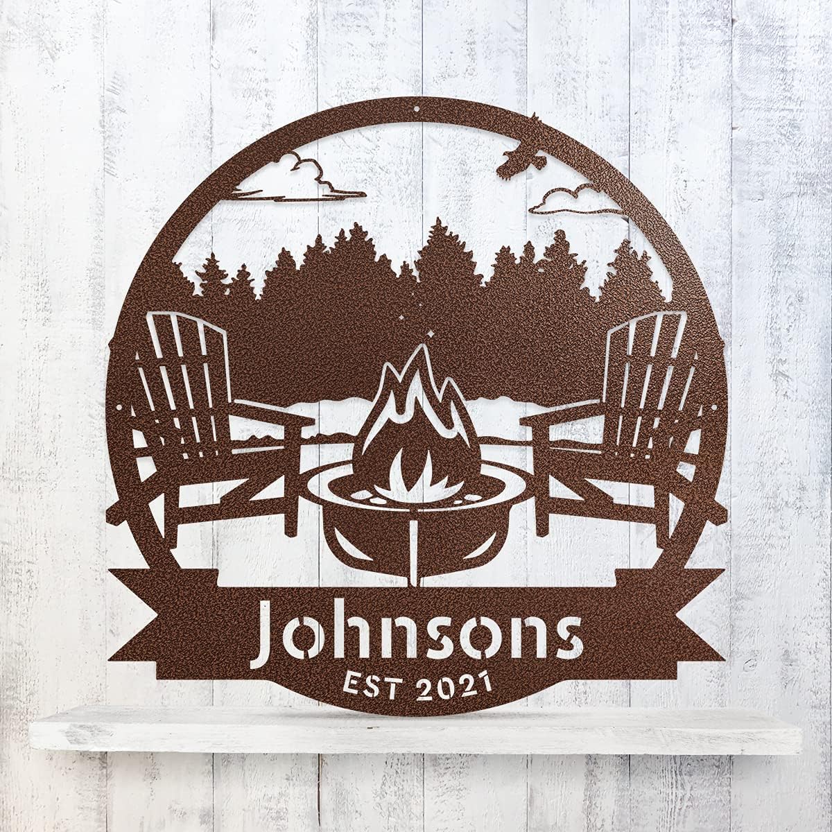 RealSteel Forest Campfire Monogram, Custom Home & Wall Décor, Personalized Sign, Outdoor Campsite, for Backyards, Deer Leases, Campgrounds, and Fire Pit area