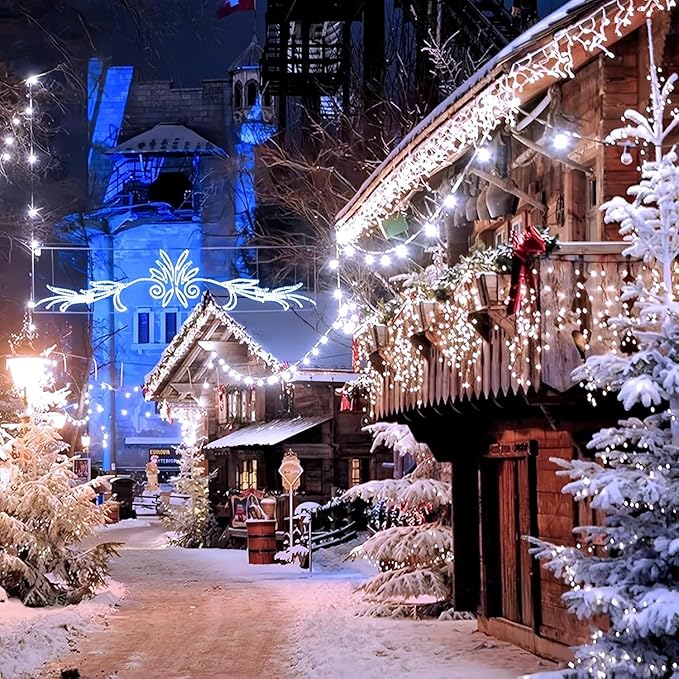 4 Pack 400 LED Solar String Lights for Outside, Solar Christmas Lights Outdoor Waterproof, Green Wire Twinkle Light with 8 Lighting Modes for Xmas Tree Wedding Party Garden Decorations (Cool White)