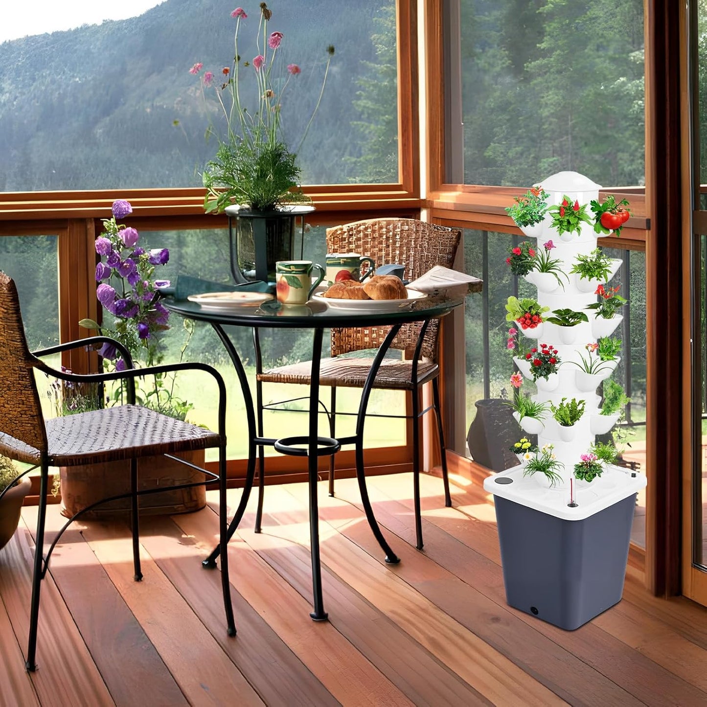 1 Set Hydroponic Growing Tower with 10L Tank, 6 Layers 30 Plants Indoor Hydroponics Growing System, Soilless Cultivation Herbs Fruits Vegetables Vertical Planter Tower Garden Kit