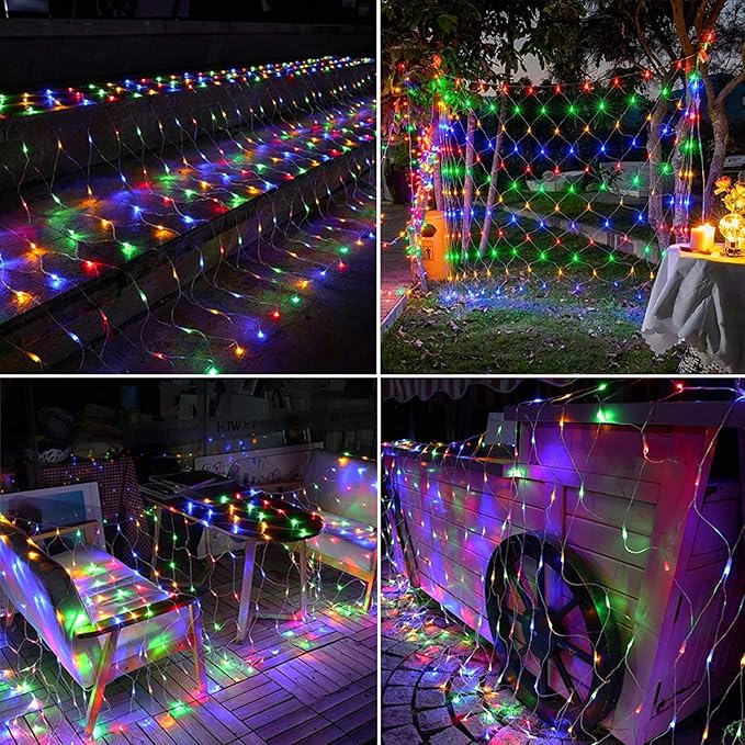 LYHOPE 12ft x 5ft 360 LED Christmas Net Lights, 8 Modes Low Voltage Mesh Christmas Decoration Lights for Xmas Trees, Bushes, Wall, Wedding, Garden, Outdoor, Indoor Decor (Multi-Color)