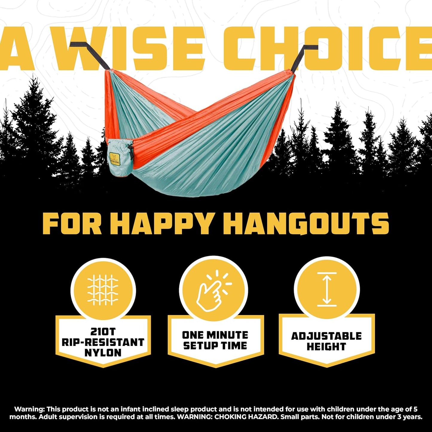 Wise Owl Outfitters Camping Hammock – 500lbs Portable Hammock with Tree Straps - Travel, Backpacking, Hiking, Outdoors Camping Gear - Single or Double