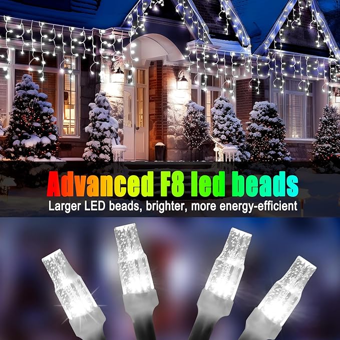 49FT 450LED F8 Upgraded Waterproof Christmas Lights with Memory & Timer - 8 Modes, Perfect for Outdoor, Roof, Home & Wedding Decorations