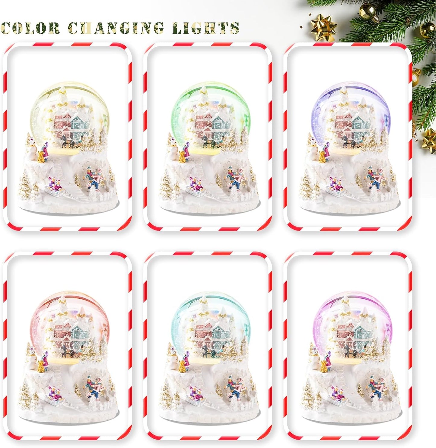 MUMTOP Christmas Snow Globes, Musical Snow Globes, White Christmas Lanterns Snow Globe Snowglobes with House,Dancing Kids,Children Skiing on Sledges and Snowman for Christmas Birthday Gift