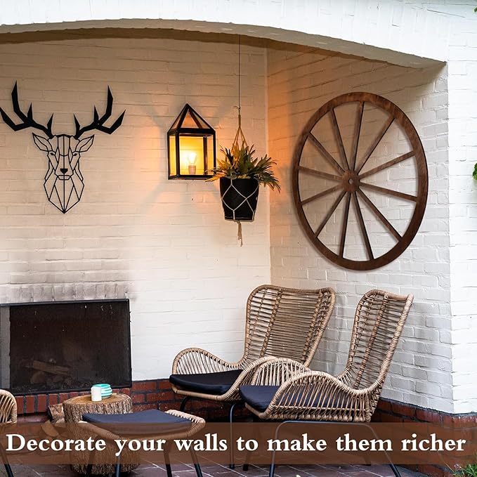 Wood Wagon Wheel Decorative Old Western Style Wagon Wheel Decor Vintage Rustic Wall Hanging Wood Cartwheel Decor for Garden Bar Patio Garage Farmhouse(30 Inch,Brown)