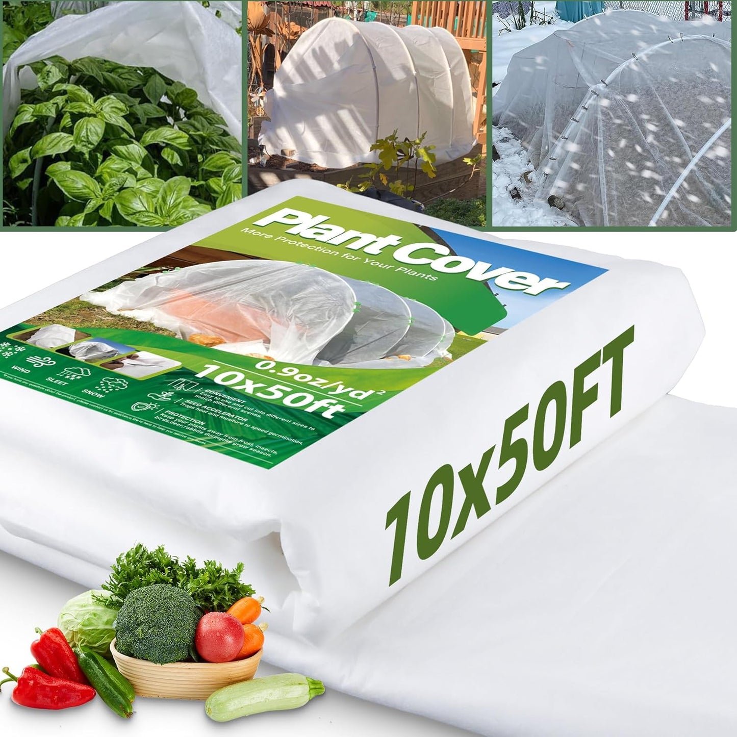 10x50ft Plant Covers Freeze Protection- Frost Cloth Blanket Floating Row Cover for Winter 0.9 oz/yd