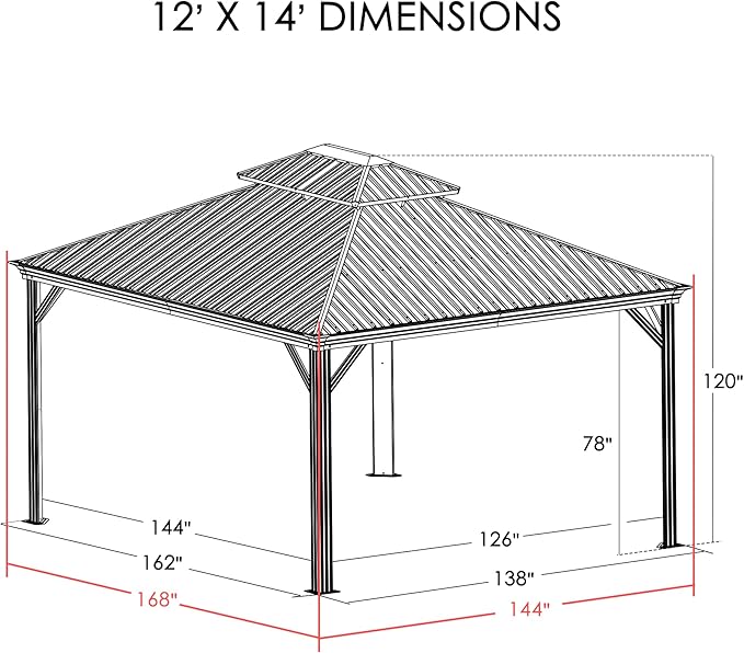 Kozyard Alexander Hardtop Aluminum Permanent Gazebo with a Mosquito Net and Privacy Sidewalls (Alexander 12'x14' (Brown)