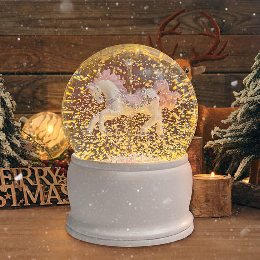 MUMTOP Snow Globes - Snow Globes for Kids or Girls and Boys, 6.7 Inch Carousel Snow Globe Music Box with Multi Color Changing LED Lights Christmas Birthday Gift Decor