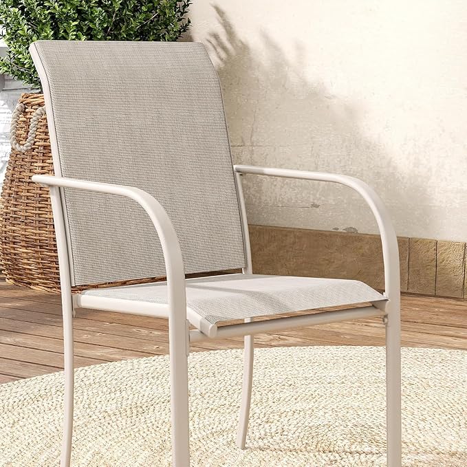 VICLLAX Patio Dining Set for 8, Outdoor Furniture Set Includes 53" Round Patio Table and 8 Patio Sling Chairs, Sandshell Color Tabletop and Fabric