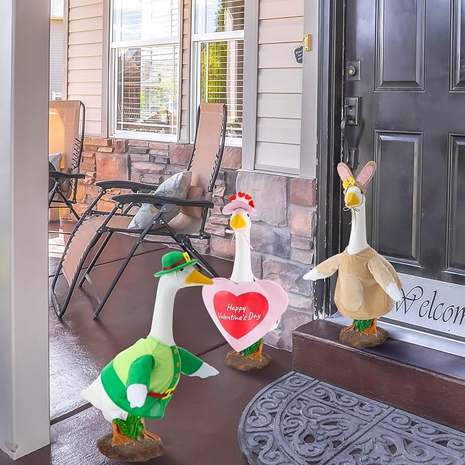 3 Sets Seasonal Goose Outfits Valentine Easter St. Patrick Festivals Lawn Clothing for 23'' Goose Lawn Garden Patio Yard Porch Outdoor Decorations