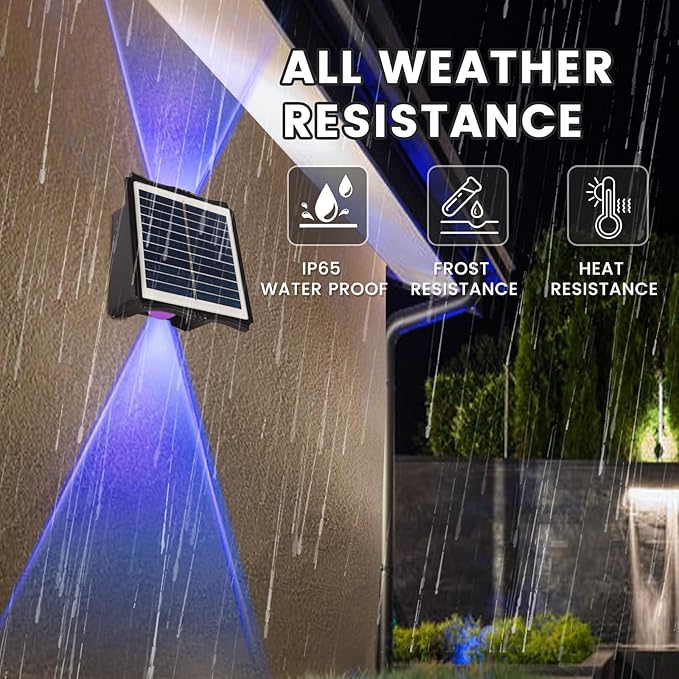 Solar Powered Outdoor LED Lights, Waterproof Wall Sconces, 2 LEDs Fence Lights, Up & Down Lighting for Backyard, Deck, Patio, Porch, Balcony, Garden (2 Pack)