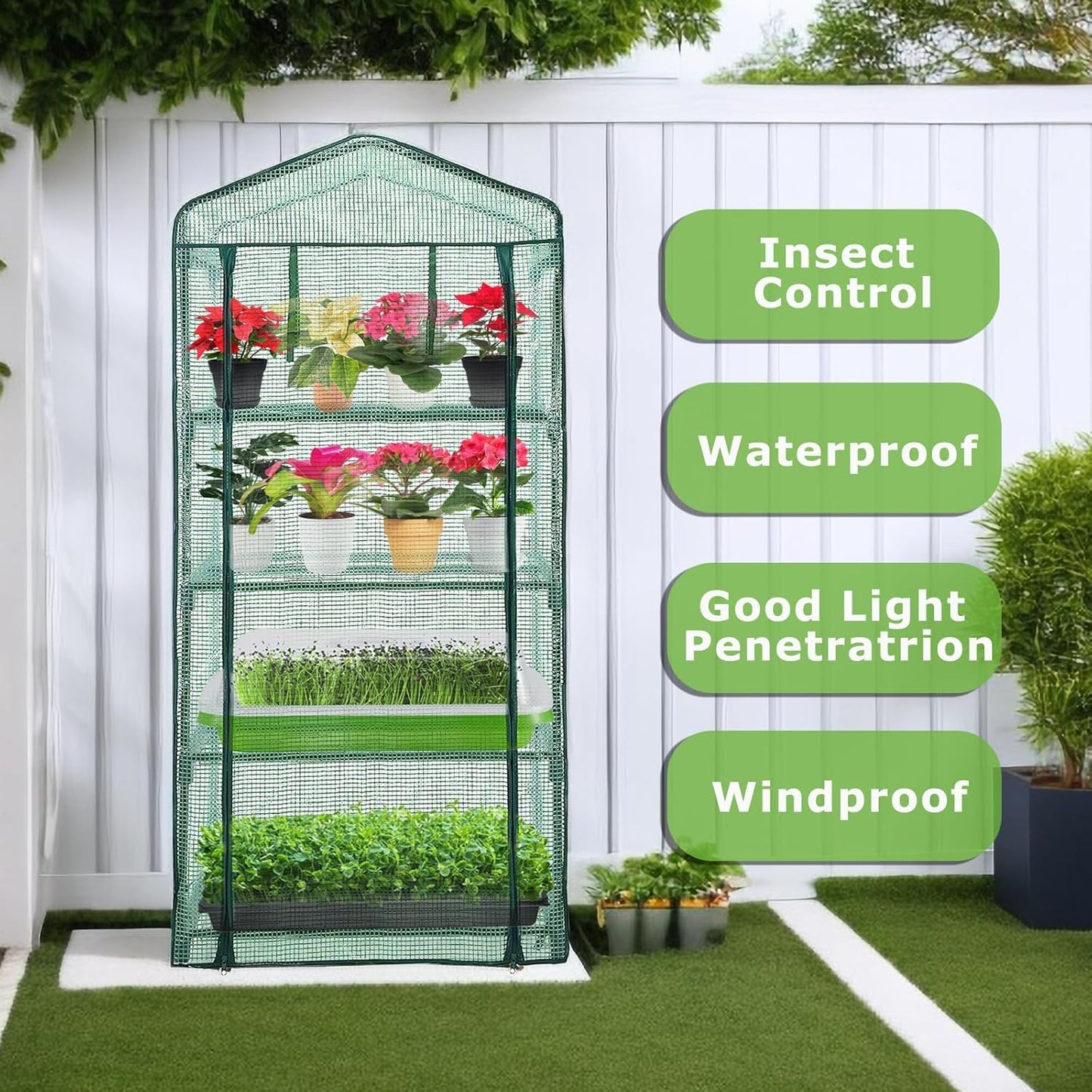 Mini Greenhouse for Indoor Outdoor,Plant Green House 4-Tier Rack Stand Portable Greenhouses with Durable PE Cover for Seedling, 2.5x1.6x5.2 FT Ideal Gardening Gifts for Women Men(PLGH704G)