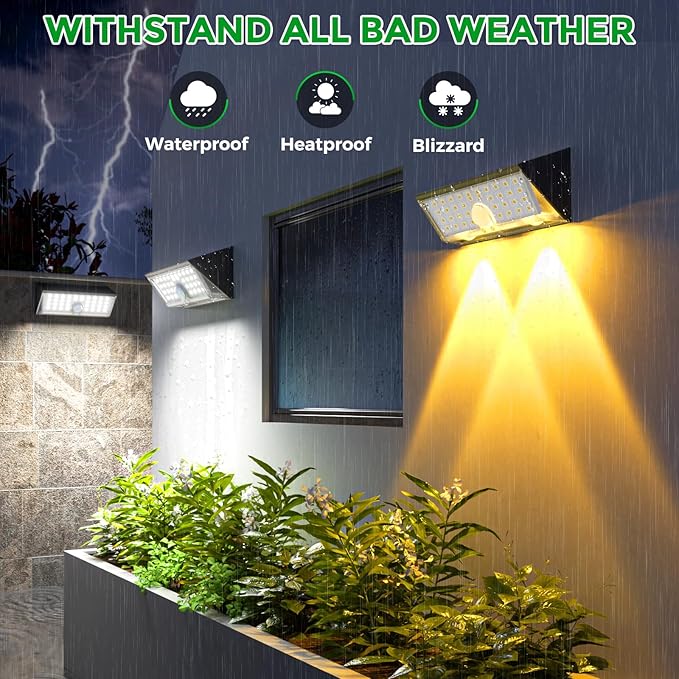 JSOT Solar Motion Lights Outdoor, 4 Modes Motion Sensor Lights Outdoor Waterproof IP65, 38LED Bright Wall Security Lighting for Outside Garage Garden Fence - Cool White 6Pack