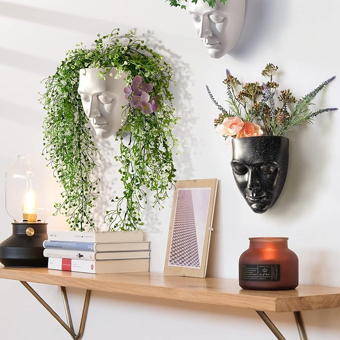 Head Planter Wall Mounted, 6.6 Inch Resin Face Wall Planter Wall Vase for Flower Plant Pot with Drainage Suitable for Home Decor Planter Gifts