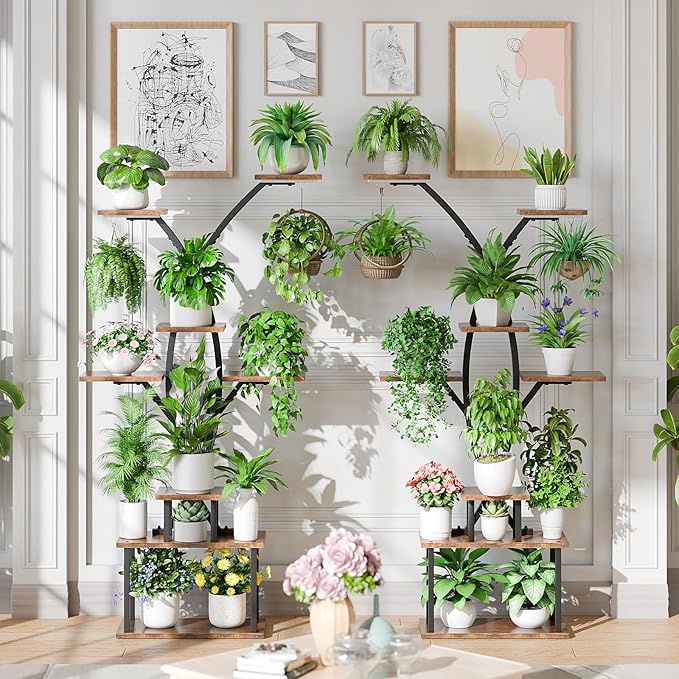 64.8" Tall Plant Stand Indoor with Grow Lights, 7 Tiered Metal Corner Plant Shelf Display Rack for Indoor Plants, Large Flower Holder Stand for Living room, Patio, Bedroom