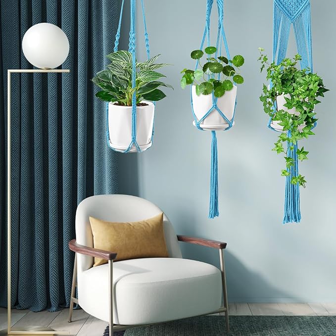 Macrame Plant Hangers, 6Pack Hanging Planters for Indoor Plants w/ 6 Set Hangers Kit Handmade Macromay Plant Hangers Indoor Flower Pots Holder Stand for Boho Home Décor (POTS NOT Included)