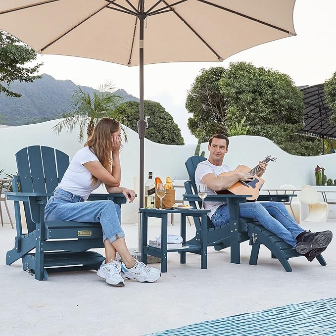 SERWALL Folding Adirondack Footrest Without Assembly, All Weather Use Adirondack Footstool, Blue