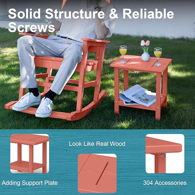 Outdoor Side Table - 2-Tier Storage All Weather Outdoor End Table for Patio - HDPE Morden Easy Maintenance Adirondack Side Table for Pool Porch Balcony Garden Lawn Backyard Outside Indoor