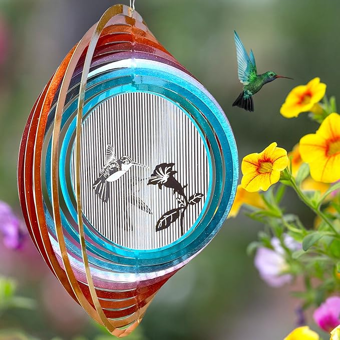 3D Animations Hummingbird Wind Spinner for Yard and Garden,12In Metal Wind Spinners Hummingbird Gift for Women Mom Grandma Wife,Outdoor Garden Decor Hanging Kinetic Yard Art Wind Sculpture
