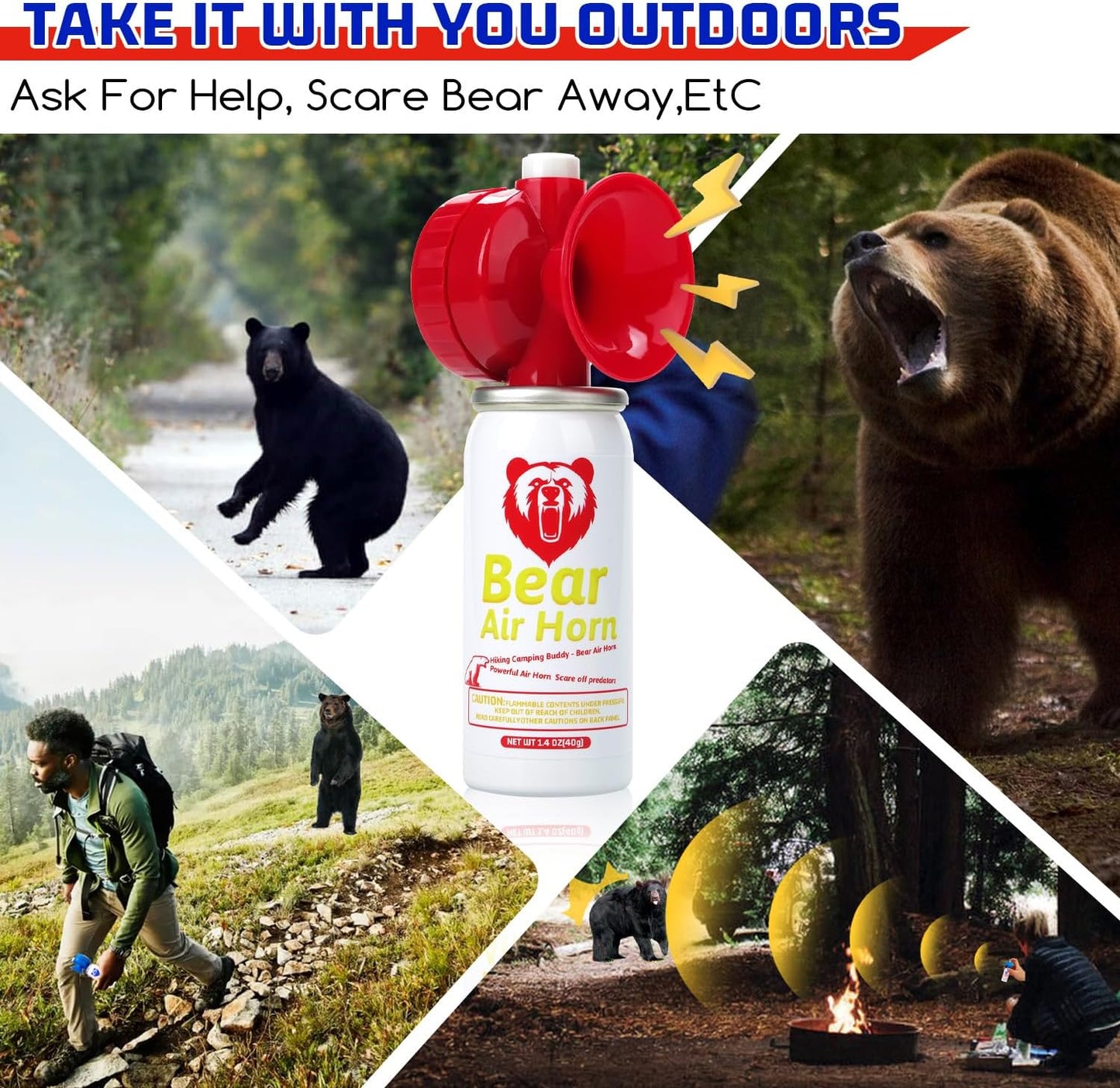 1.4oz Bear Horn for Self Defense, 123dB Loud Mini Air Horn, Audible Up to 1/2 Mile, Safety Air Horn for Hiking,Camping and Outdoor Protection