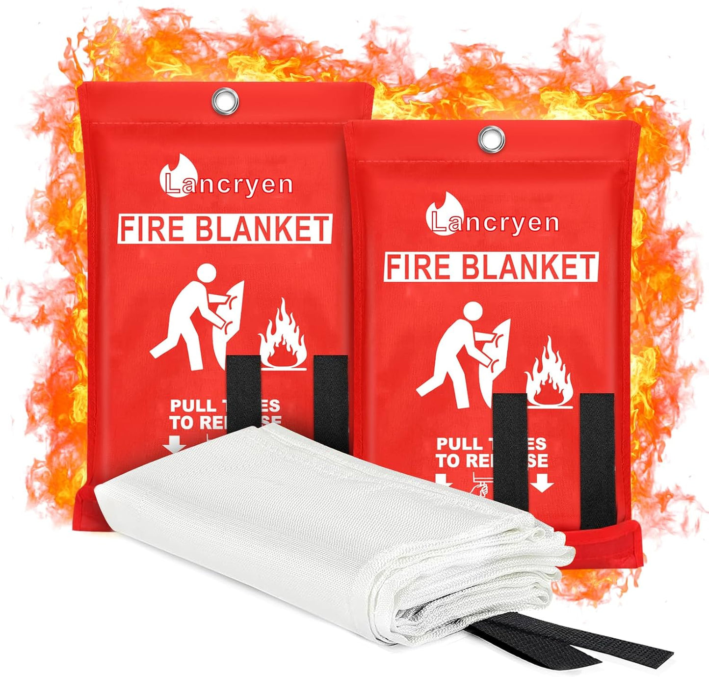 Lancryen 2025 Emergency Fire Blanket, Fire Extinguisher Blanket, Fire Suppression Fabric Flame Retardant Towel Flame Safety Cloth for Home, Kitchen, School, Grill, Car, Office, Warehouse(40” x 40”)