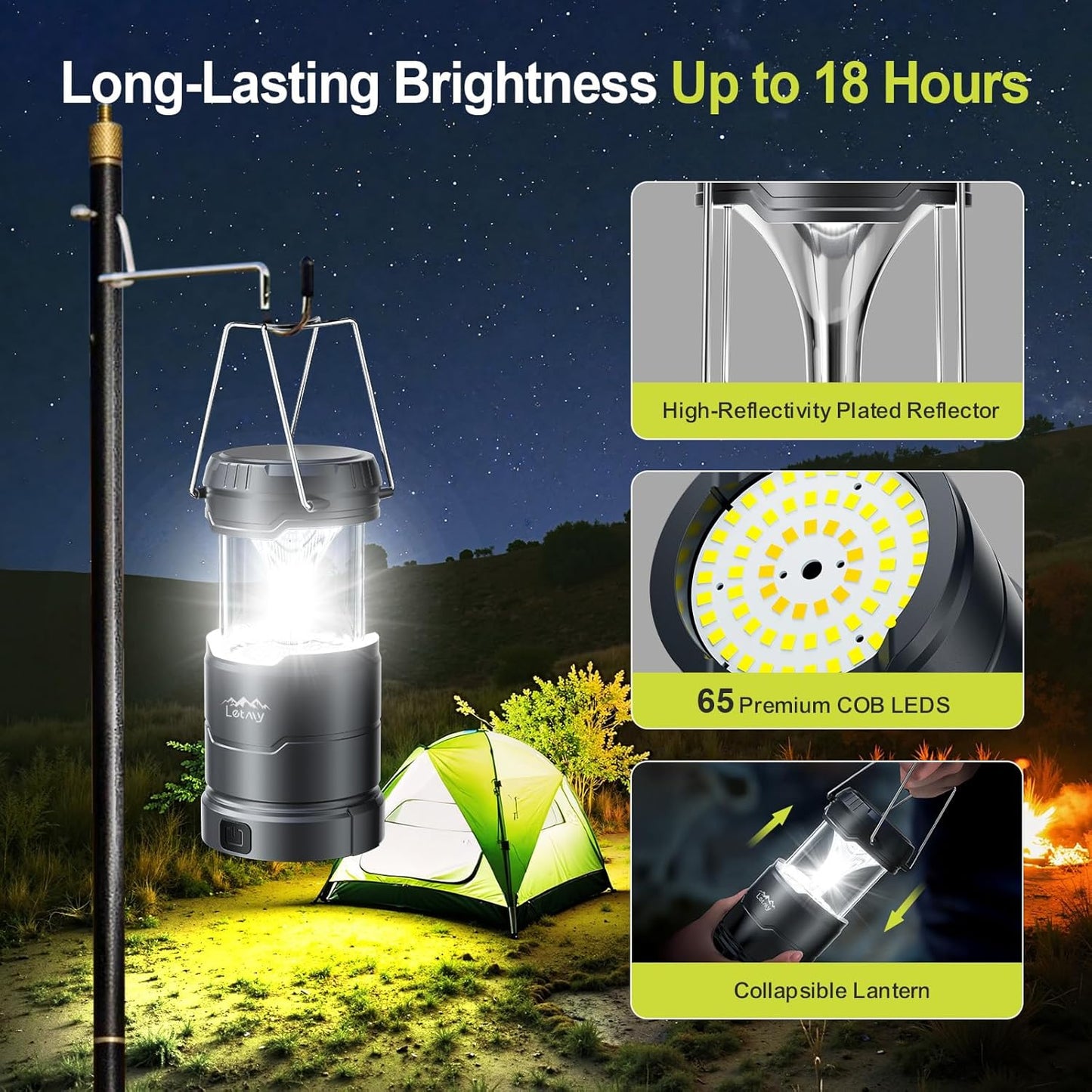 LETMY LED Camping Lantern for Power Outages, 3 Color Modes & Dimmable Battery Powered Lantern, IPX4 Waterproof & Collapsible, Lanterns Flashlight Survival Kits for Emergency Hurricane Hiking, 4 Pack