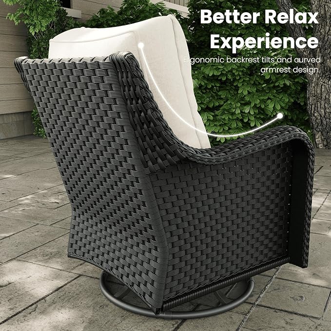 7 Pieces Outdoor Patio Furniture Sets with Rocking Swivel Chairs with 6-inch Thick Cushion and Side Table for Deck Lawn