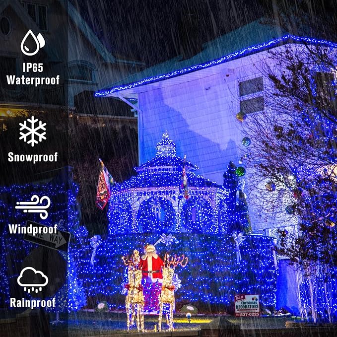2 Pack Solar Christmas Lights Outdoor Waterproof, 75.5 ft 200 LED Solar Powered Blue String Lights,8 Modes Solar Christmas Lights for Garden Yard Patio Tree Party Xmas Decoration